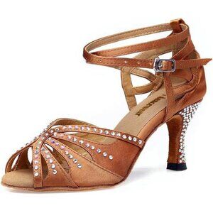 Women Rhinestone Ballroom Dance Shoes Latin Salsa Performance Dance Shoes